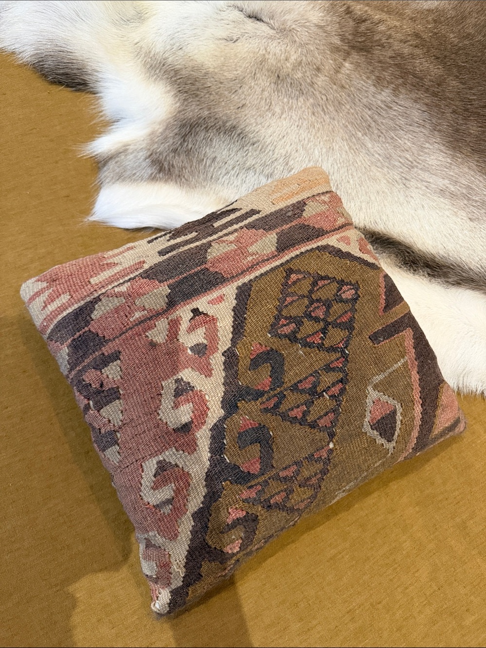 Handwoven Kilim Accent Pillow - Pink & Brown